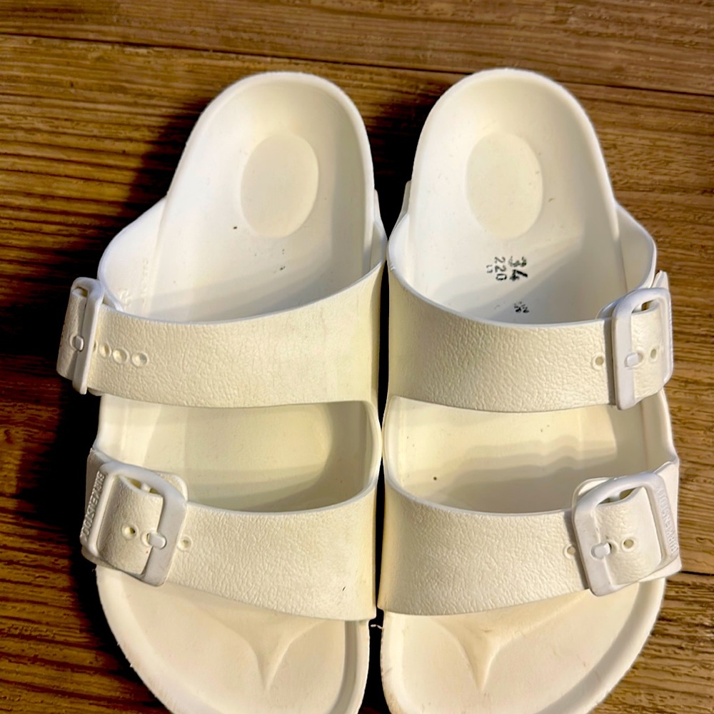 White Birkenstock’s sandals